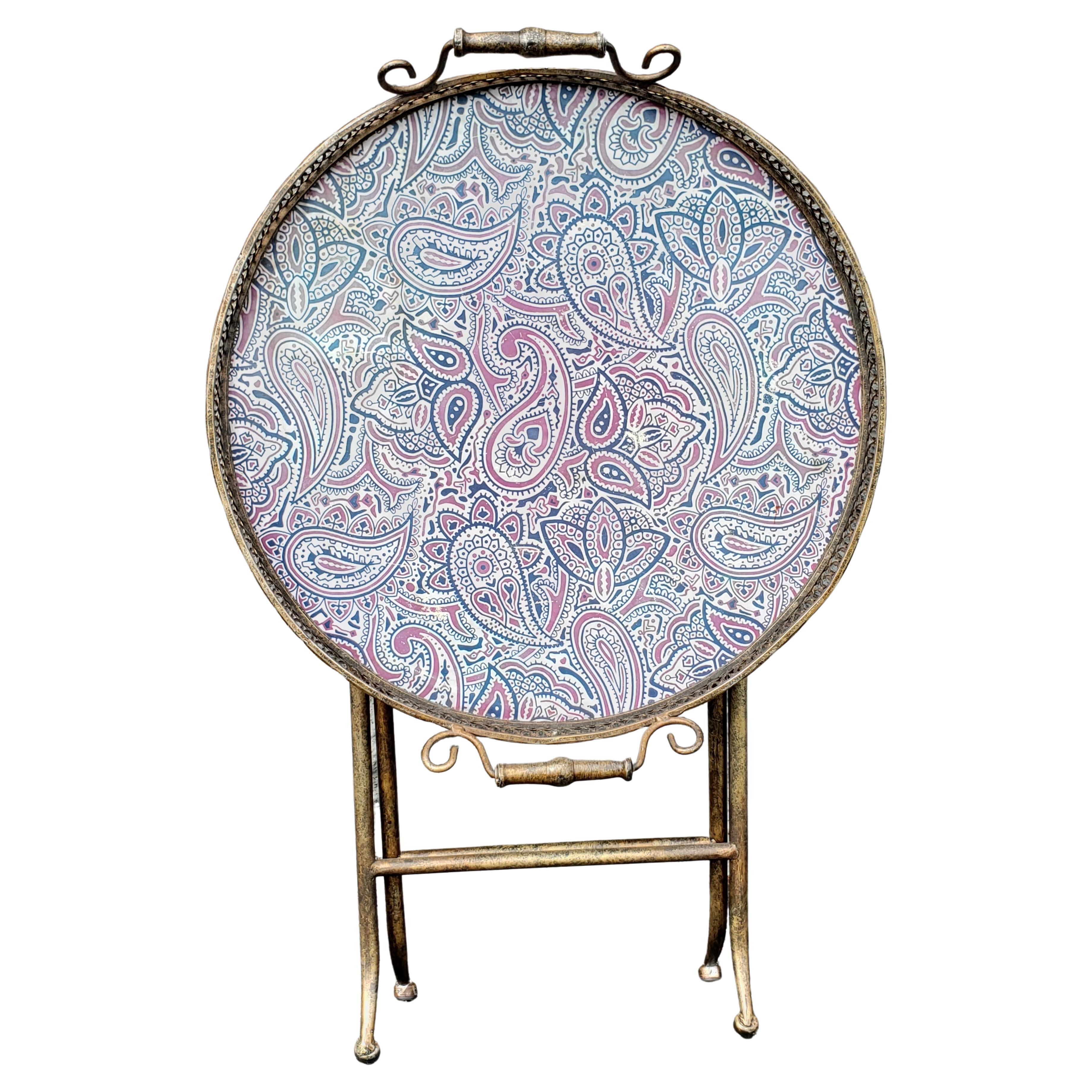 American Brass, Copper and Iron Folding Galleried Tray Table  For Sale