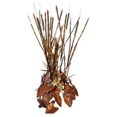 Retro 6' Brass and Copper Marsh Grass, Cattails and Driftwood Curtis Jere Style 1970s