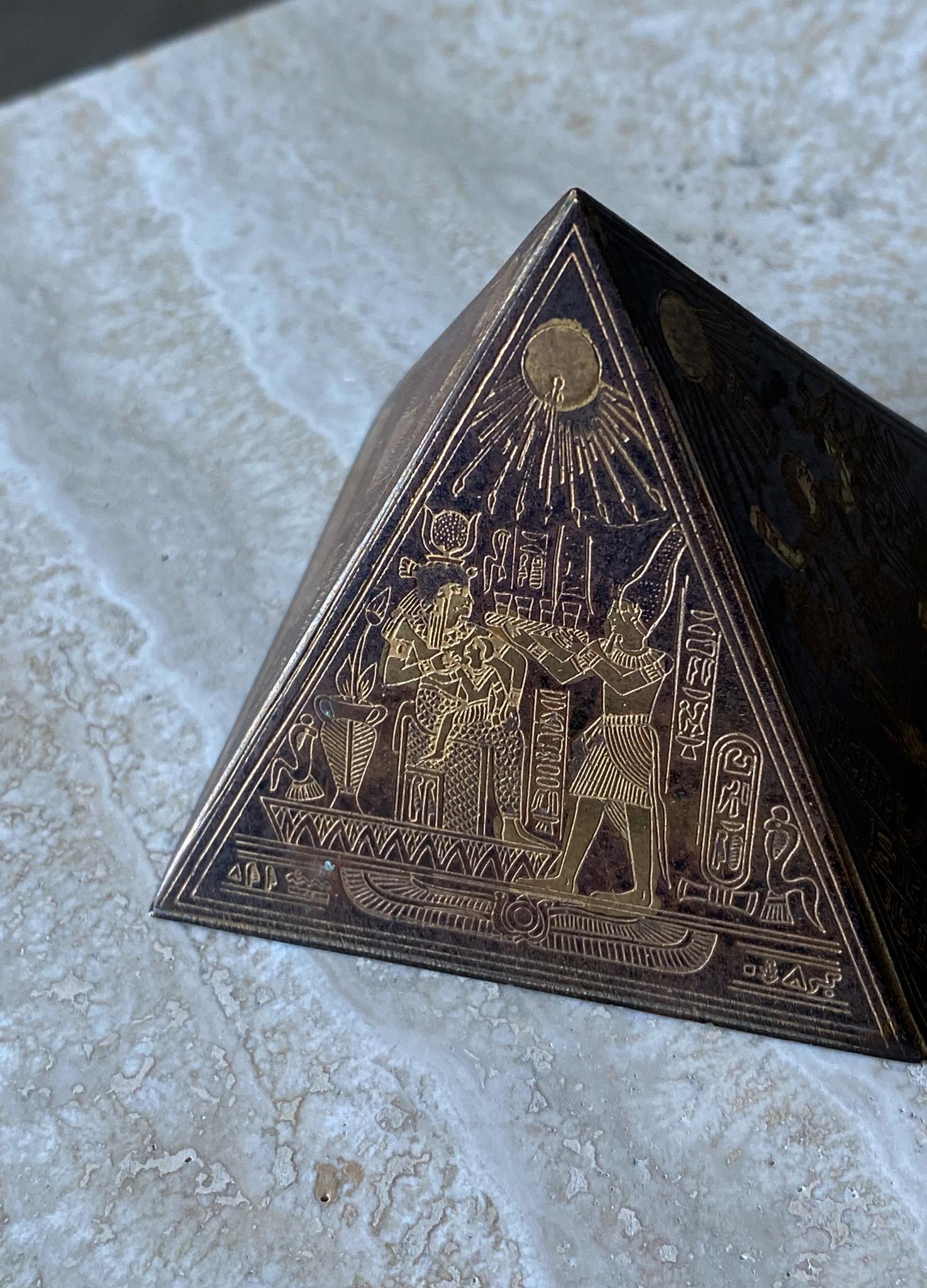 Brass & Copper Egyptian Revival Pyramid Sculptural Paperweight, 1960's 3