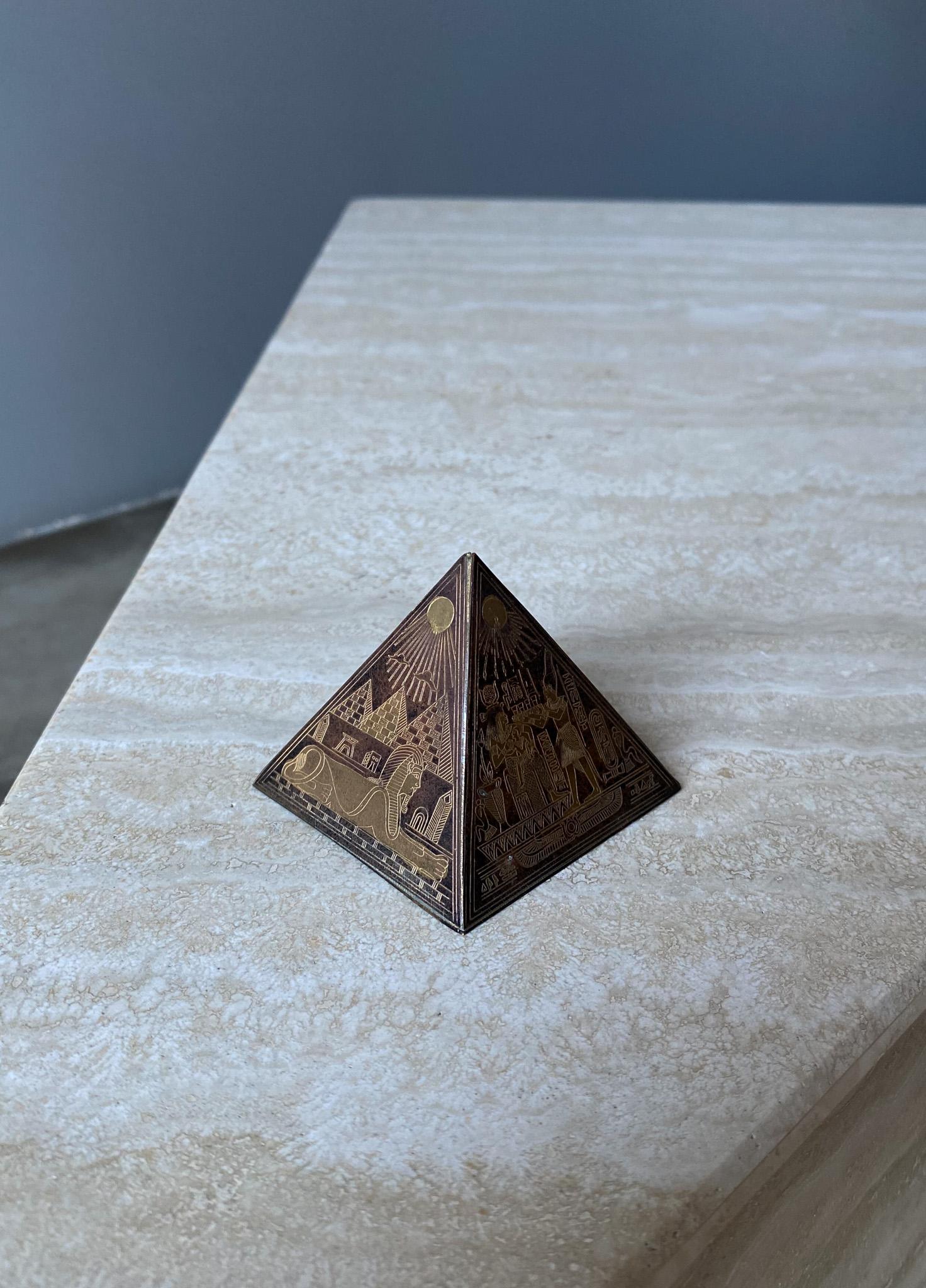 Brass & Copper Egyptian Revival Pyramid Sculptural Paperweight, 1960's 4