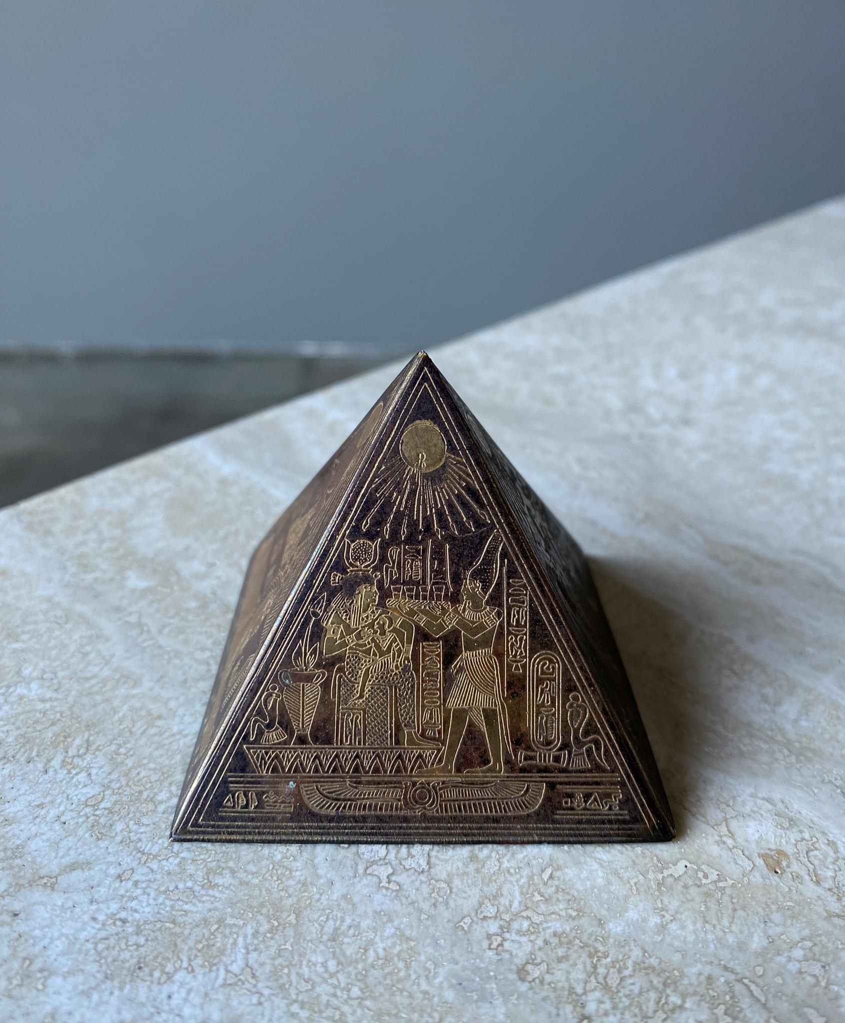 Brass & Copper Egyptian Revival Pyramid Sculptural Paperweight, 1960's 5