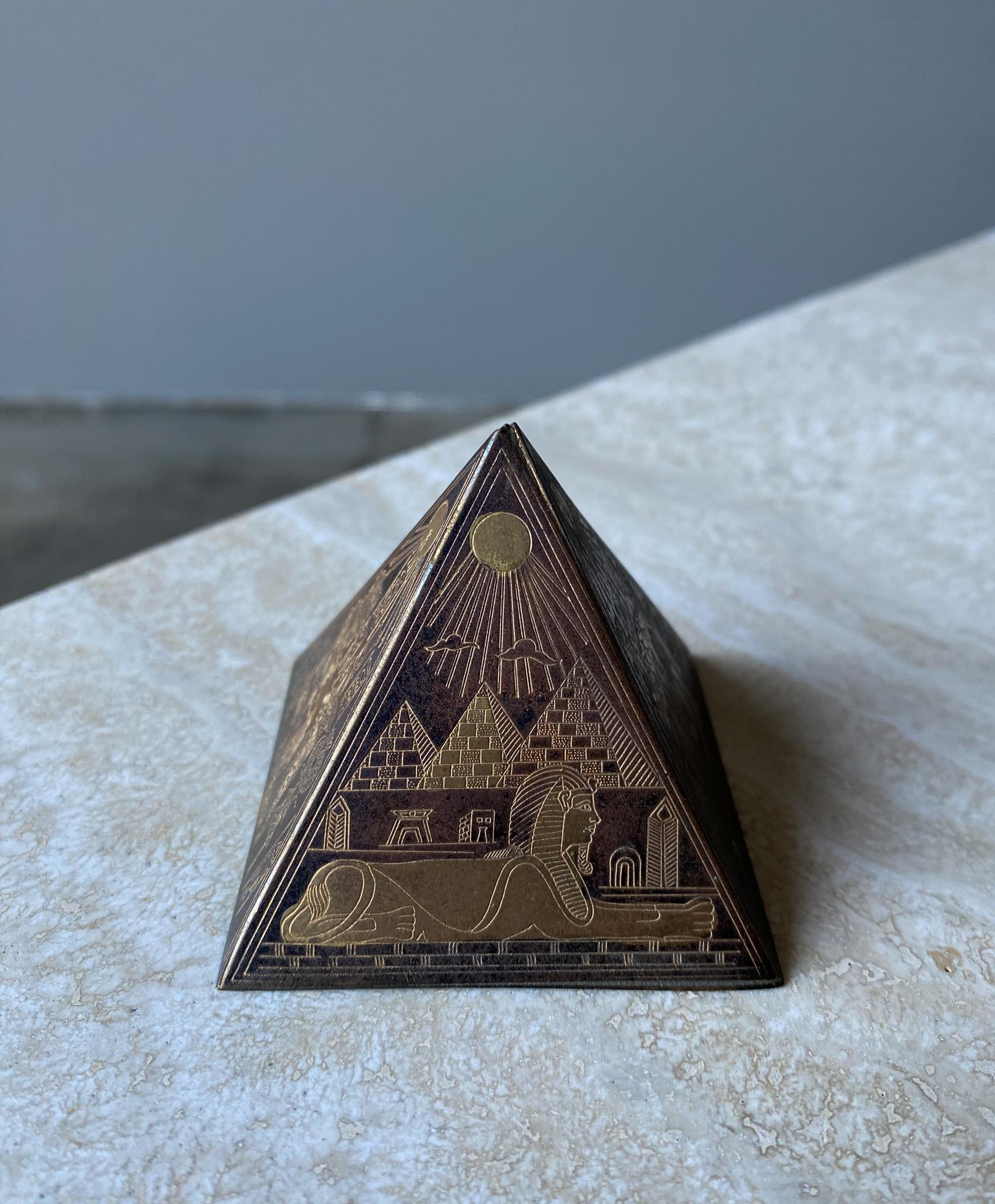 Brass & Copper Egyptian Revival Pyramid Sculptural Paperweight, 1960's 6