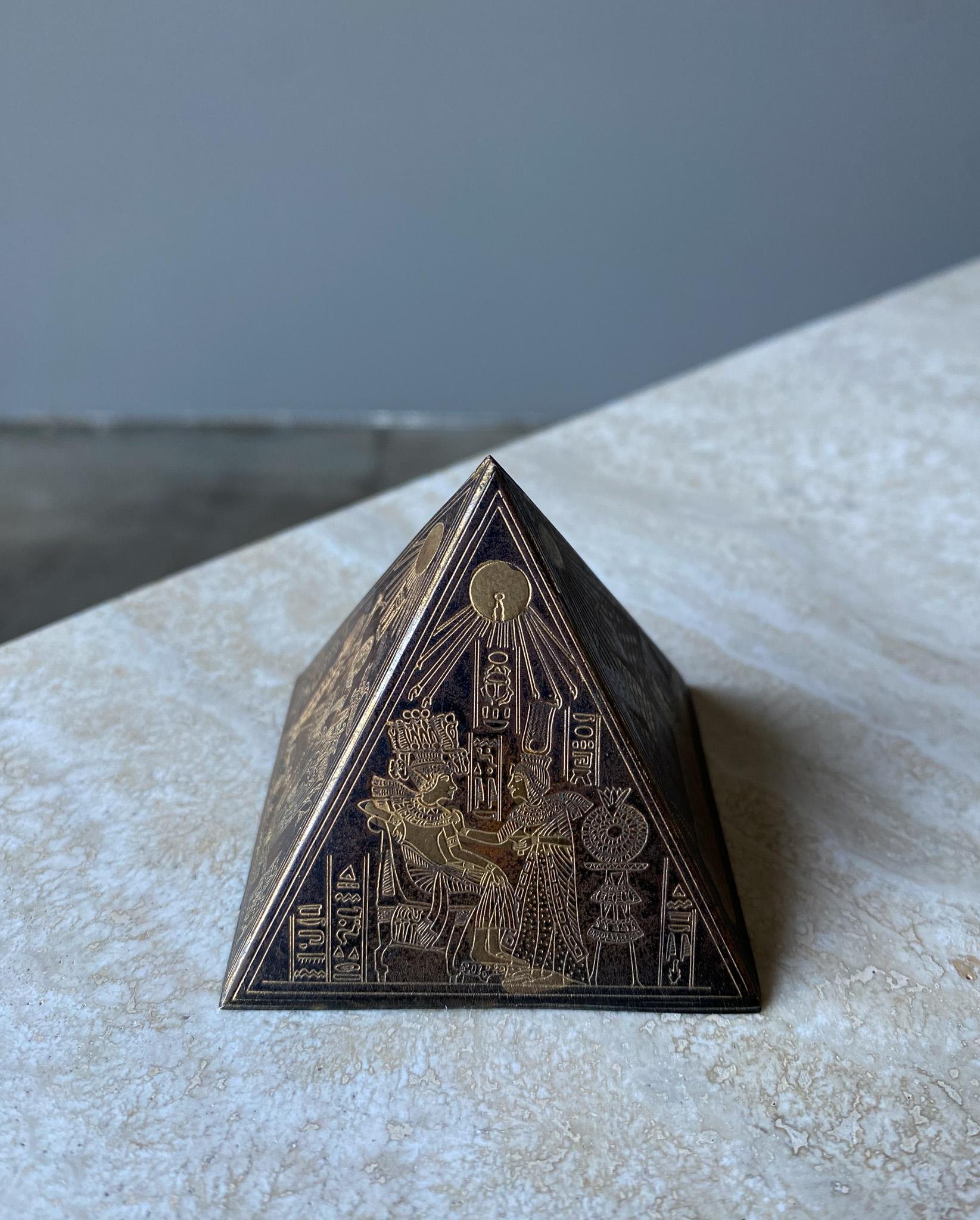 Brass & Copper Egyptian Revival Pyramid Sculptural Paperweight, 1960's 7