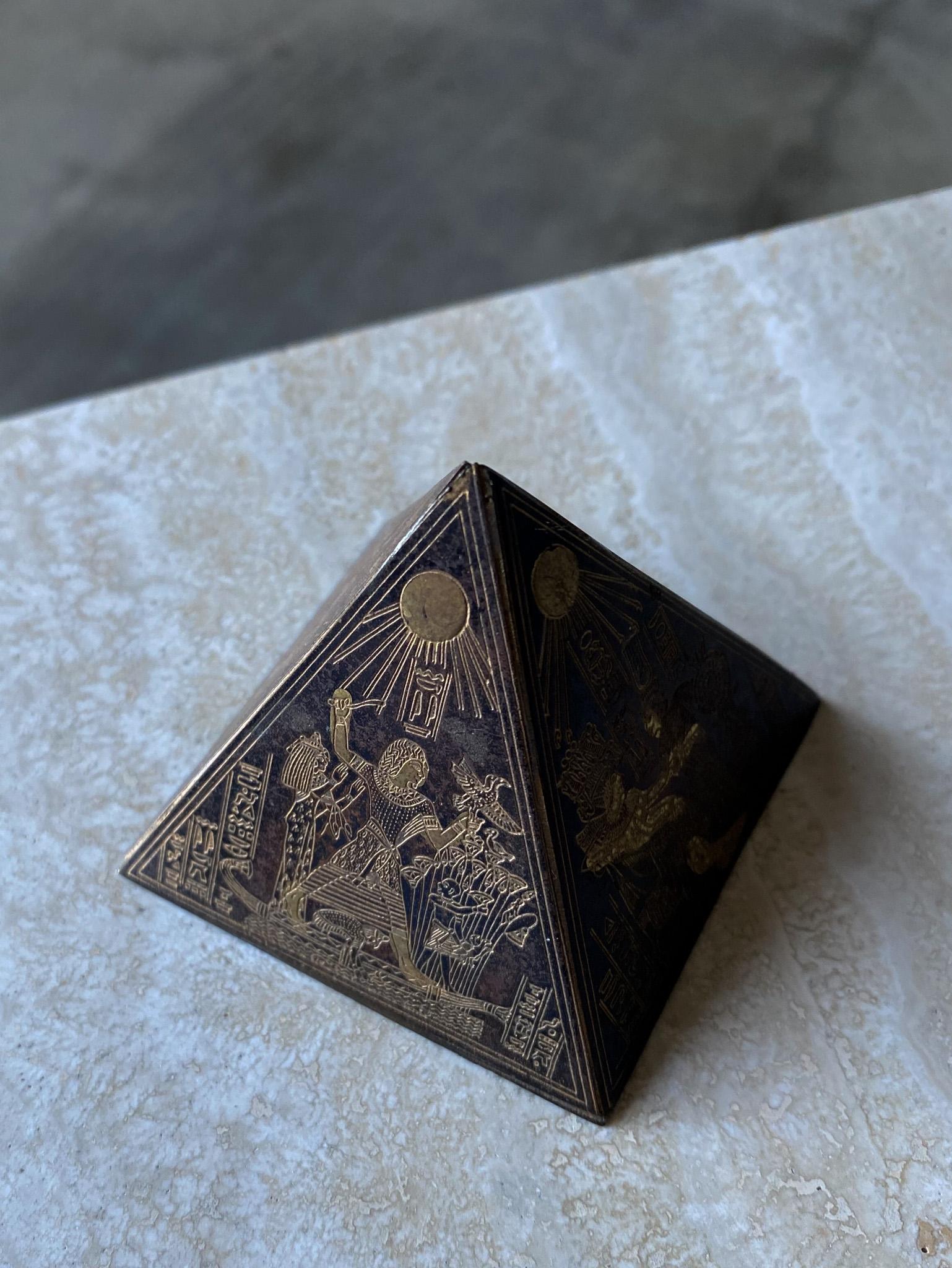 Brass & Copper Egyptian Revival Pyramid Sculptural Paperweight, 1960's 9