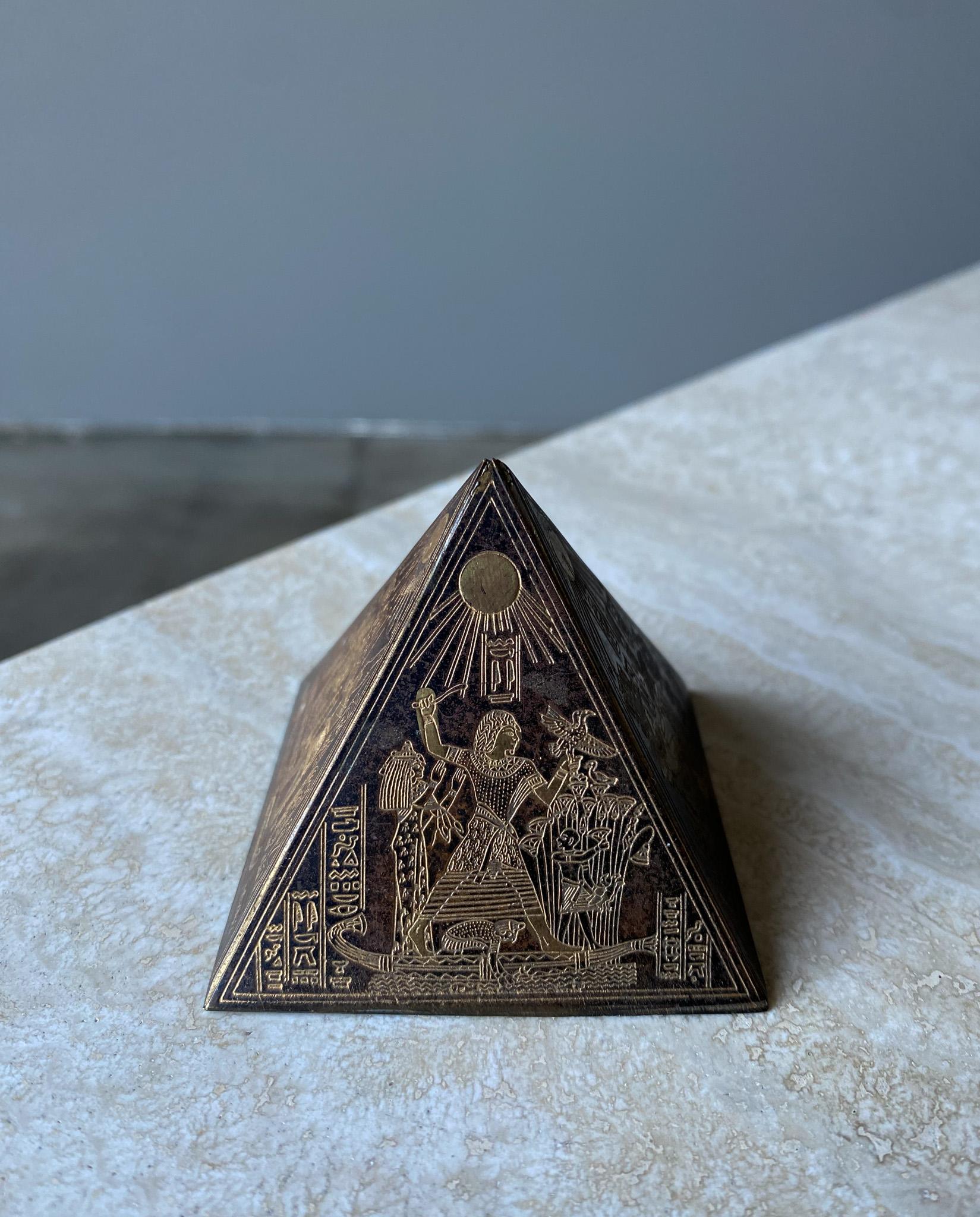 Brass & Copper Egyptian Revival Pyramid Sculptural Paperweight, 1960's. 