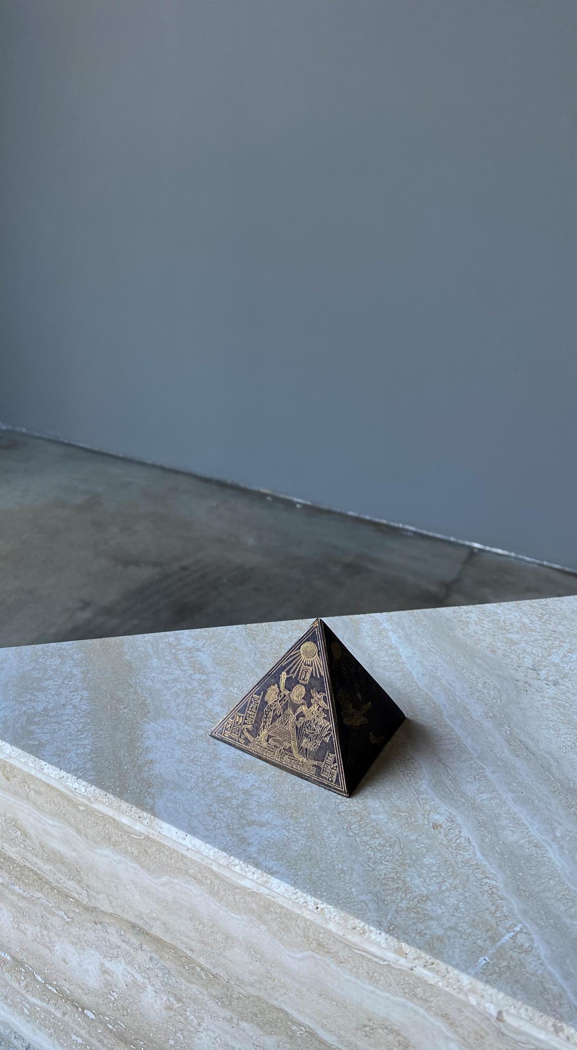 Mid-Century Modern Brass & Copper Egyptian Revival Pyramid Sculptural Paperweight, 1960's