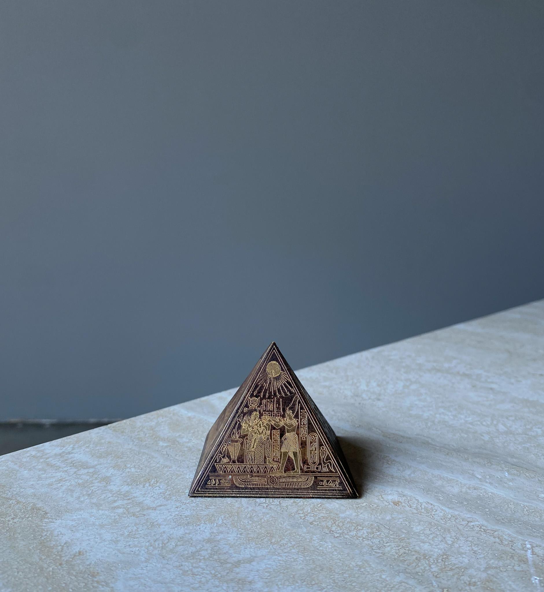 Unknown Brass & Copper Egyptian Revival Pyramid Sculptural Paperweight, 1960's