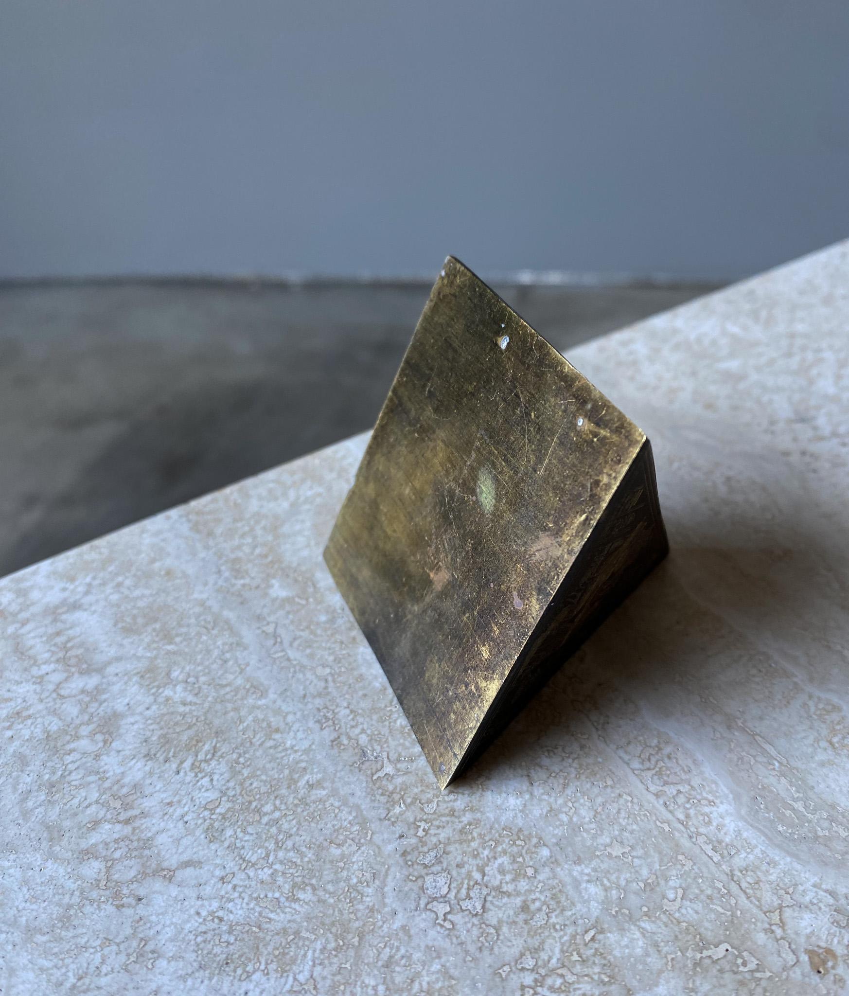 Brass & Copper Egyptian Revival Pyramid Sculptural Paperweight, 1960's 1