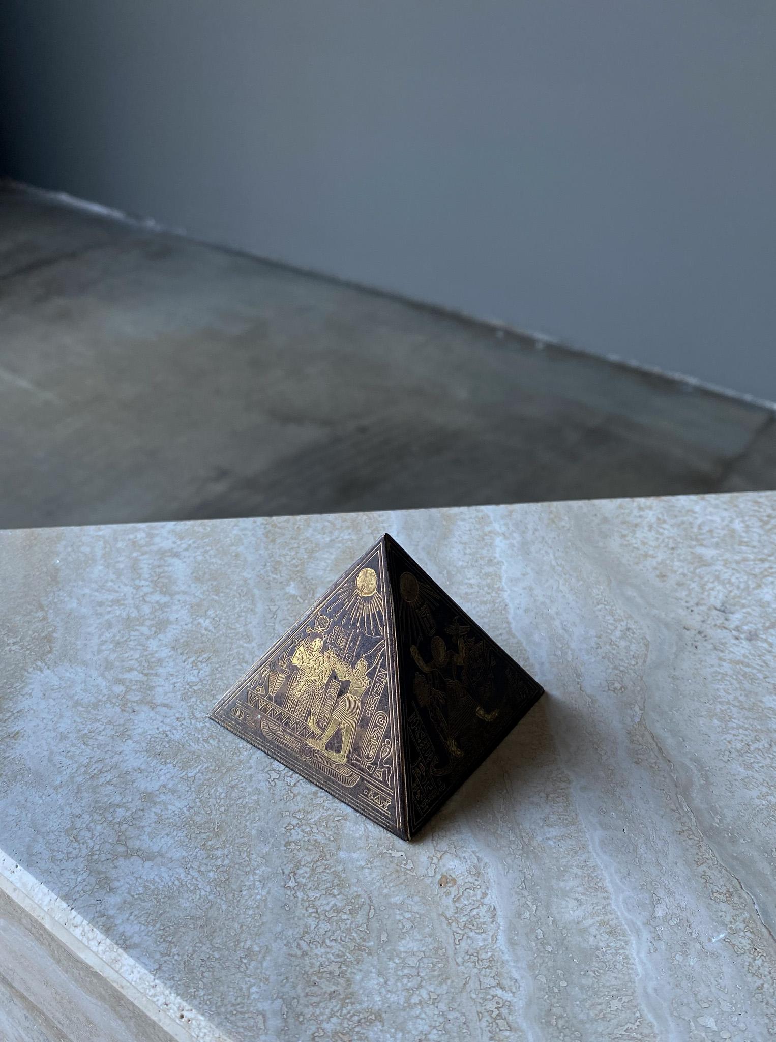 Brass & Copper Egyptian Revival Pyramid Sculptural Paperweight, 1960's 2