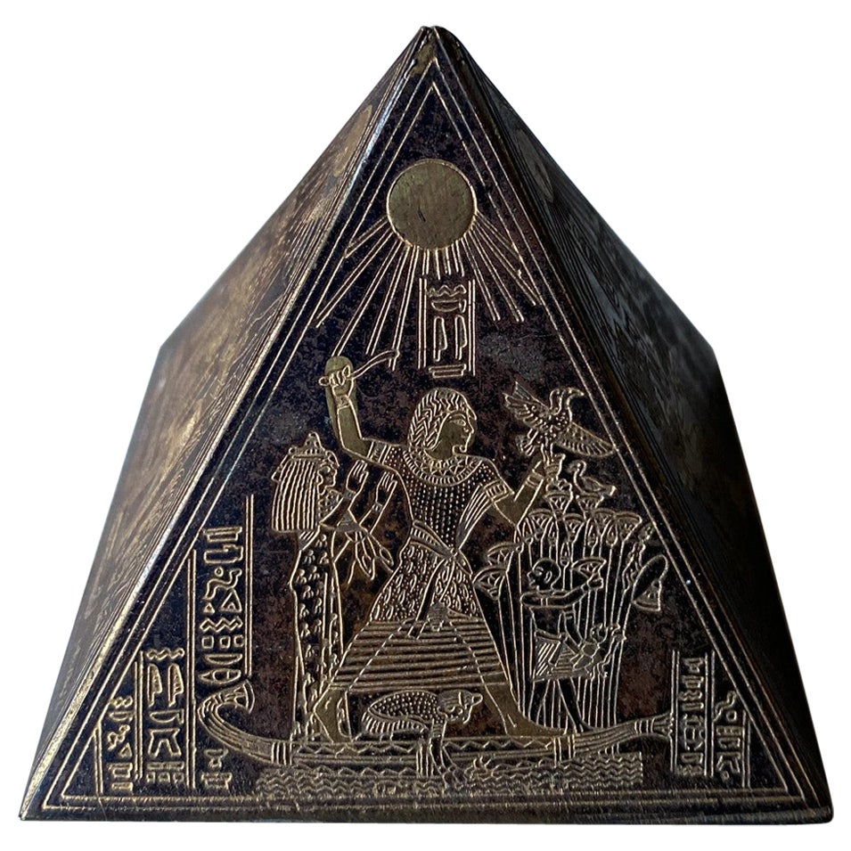 Brass & Copper Egyptian Revival Pyramid Sculptural Paperweight, 1960's