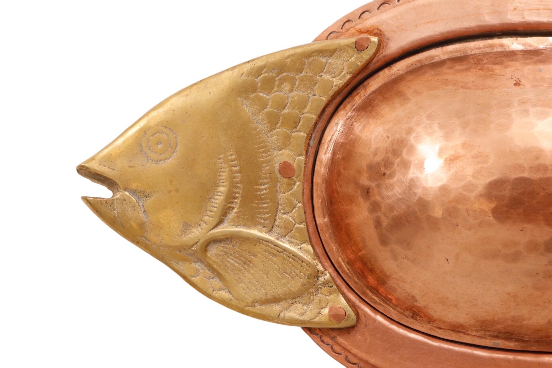 Brass & Copper Fish Platter In Good Condition In Bradenton, FL