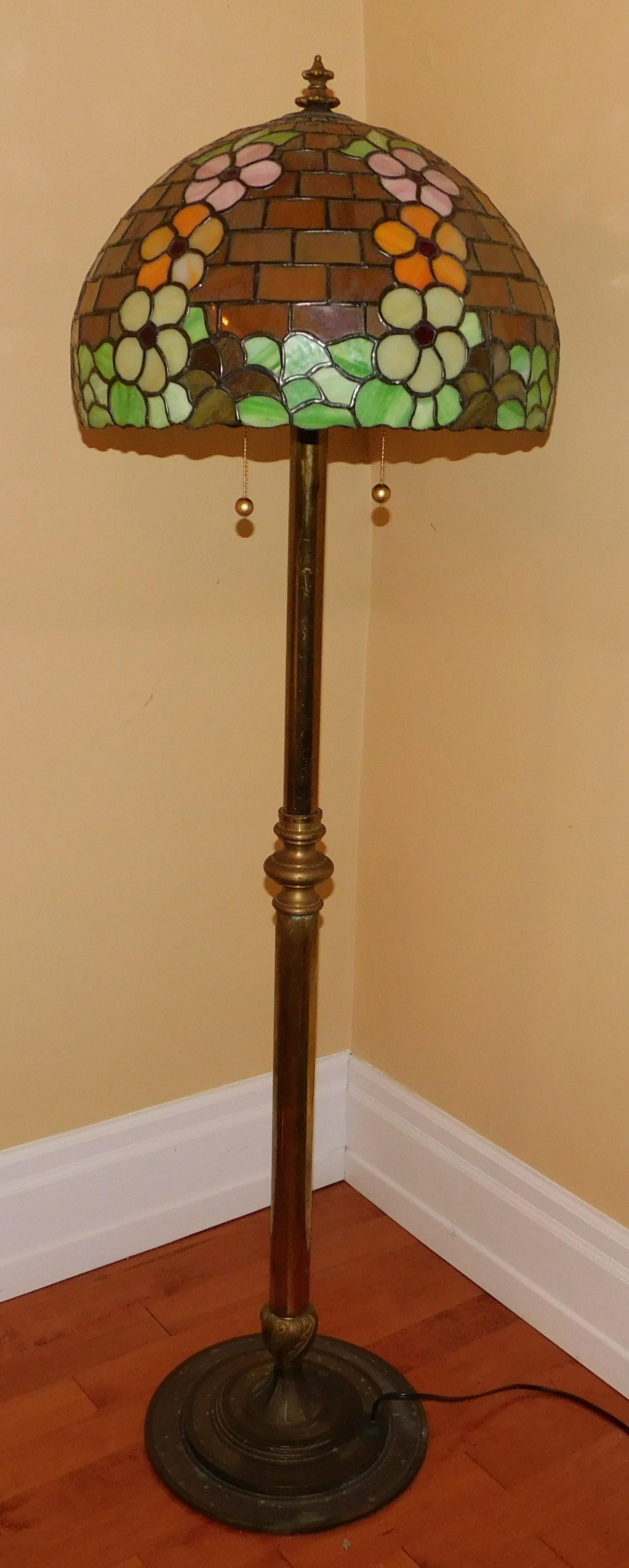 Brass Copper Floor Lamp with Handmade Tiffany Style Shade 5