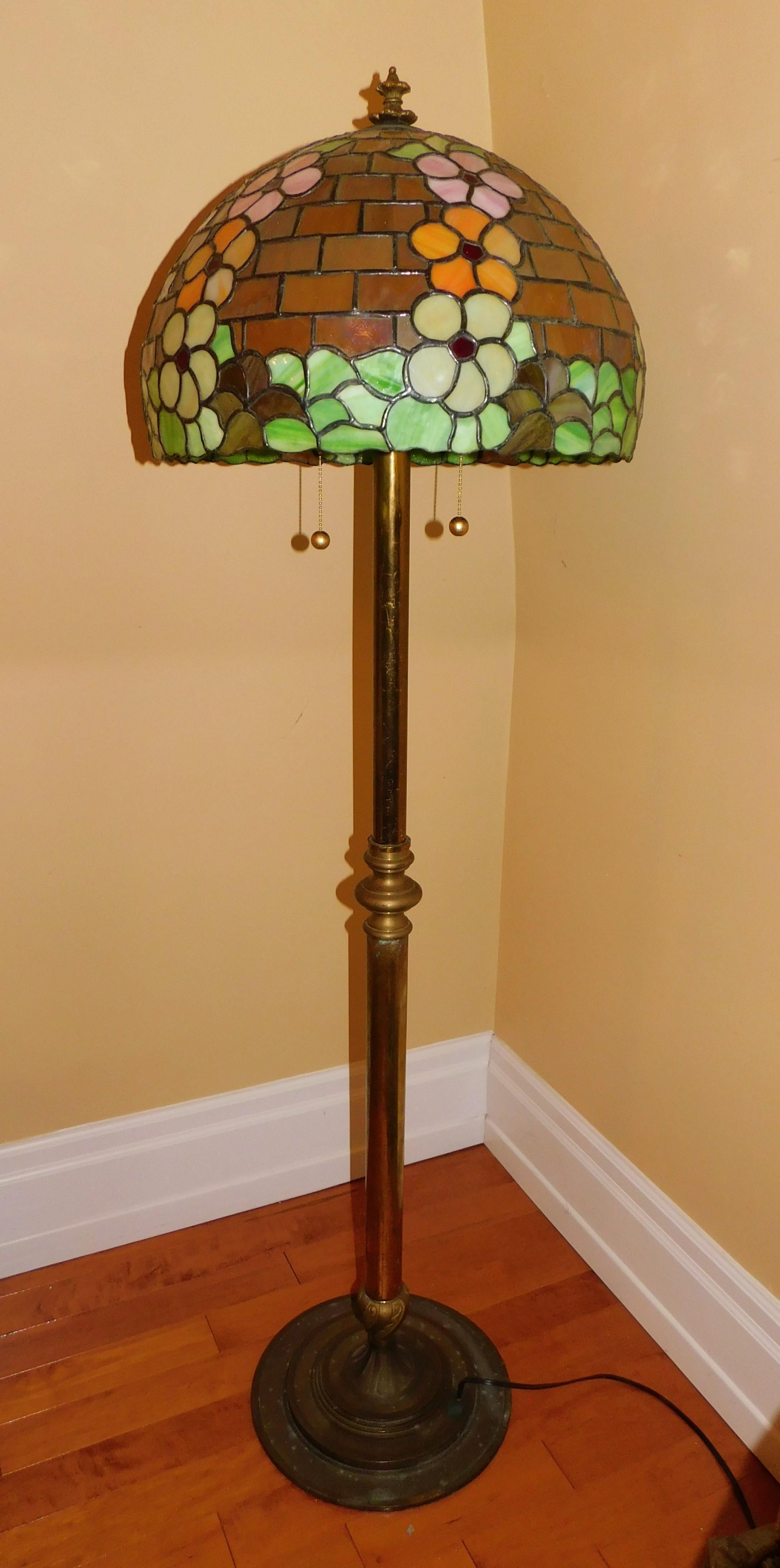 Brass Copper Floor Lamp with Handmade Tiffany Style Shade 7