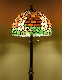 Brass Copper Floor Lamp with Handmade Tiffany Style Shade