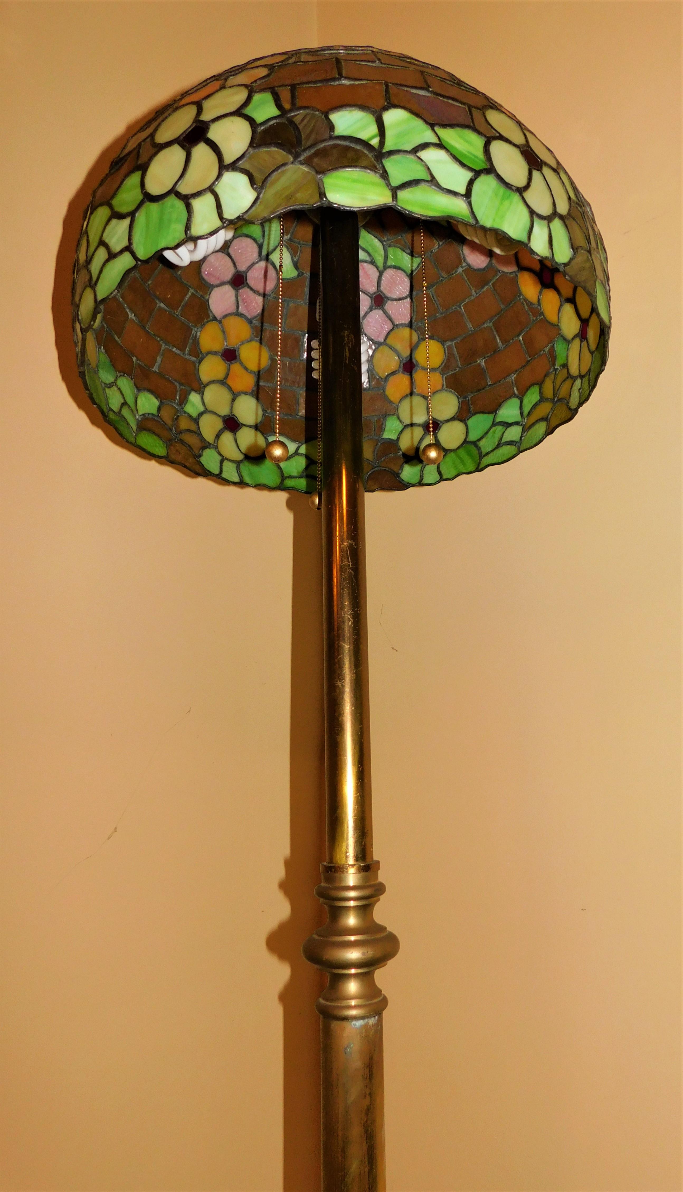 Brass Copper Floor Lamp with Handmade Tiffany Style Shade 1