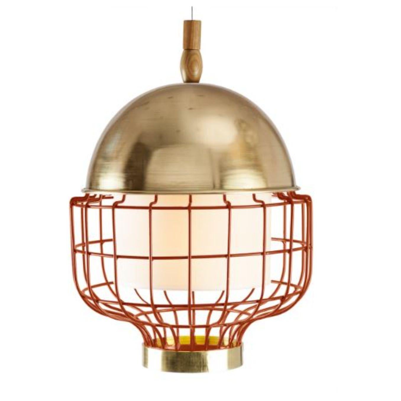 Brass copper magnolia III suspension lamp with brass ring by Dooq.
Dimensions: W 31 x D 31 x H 42 cm.
Materials: lacquered metal, polished or brushed metal, brass.
abat-jour: cotton
Also available in different colours and