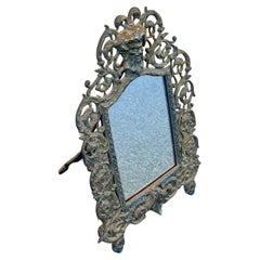 Brass & Copper Vanity or Tabletop Mirror Attributed to P.E. Guerin