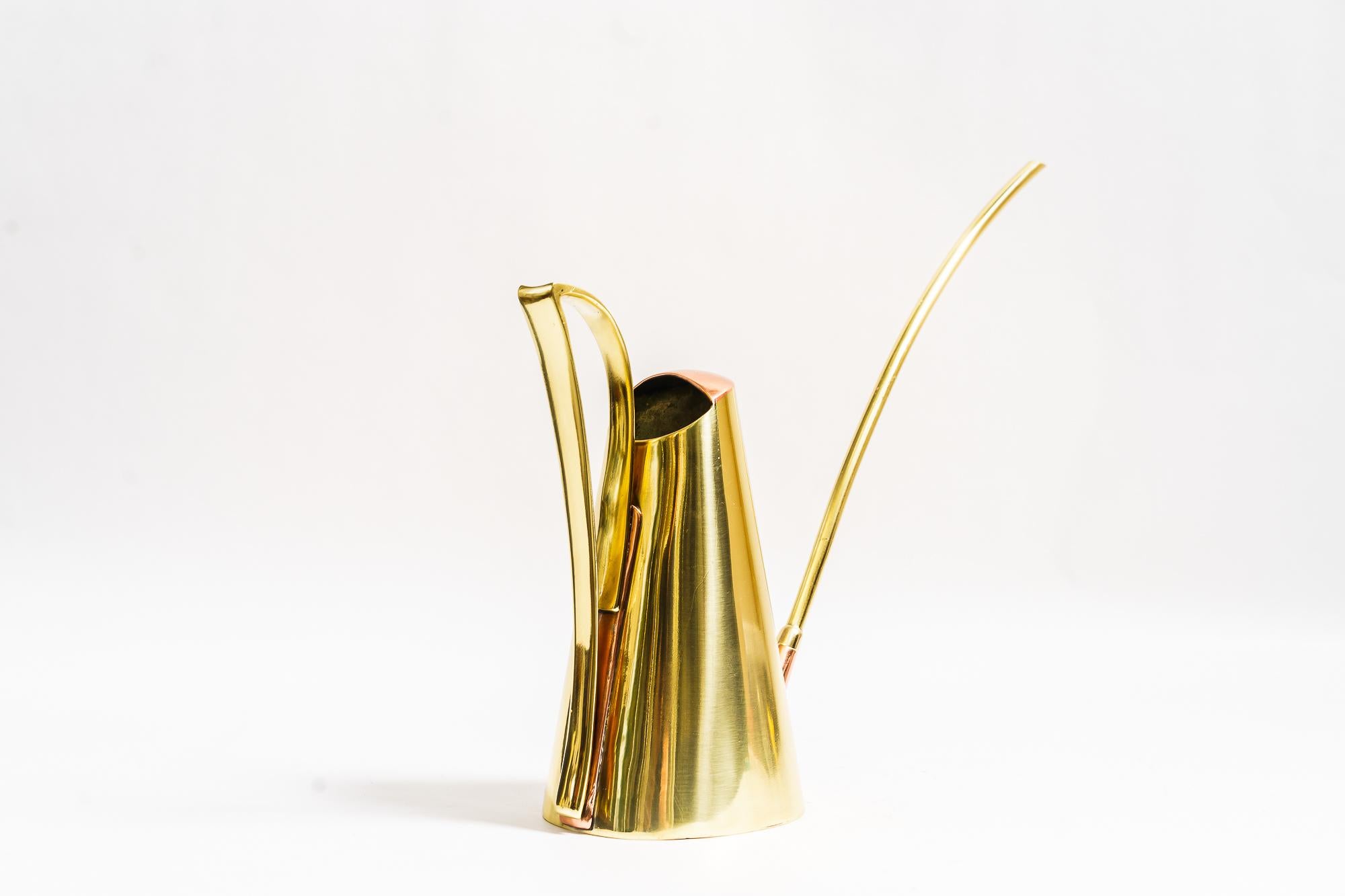 Lacquered Brass, copper watering can vienna around 1950s For Sale