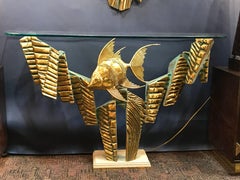 Brass Coral Console Table and Mirror by Alain Chervet