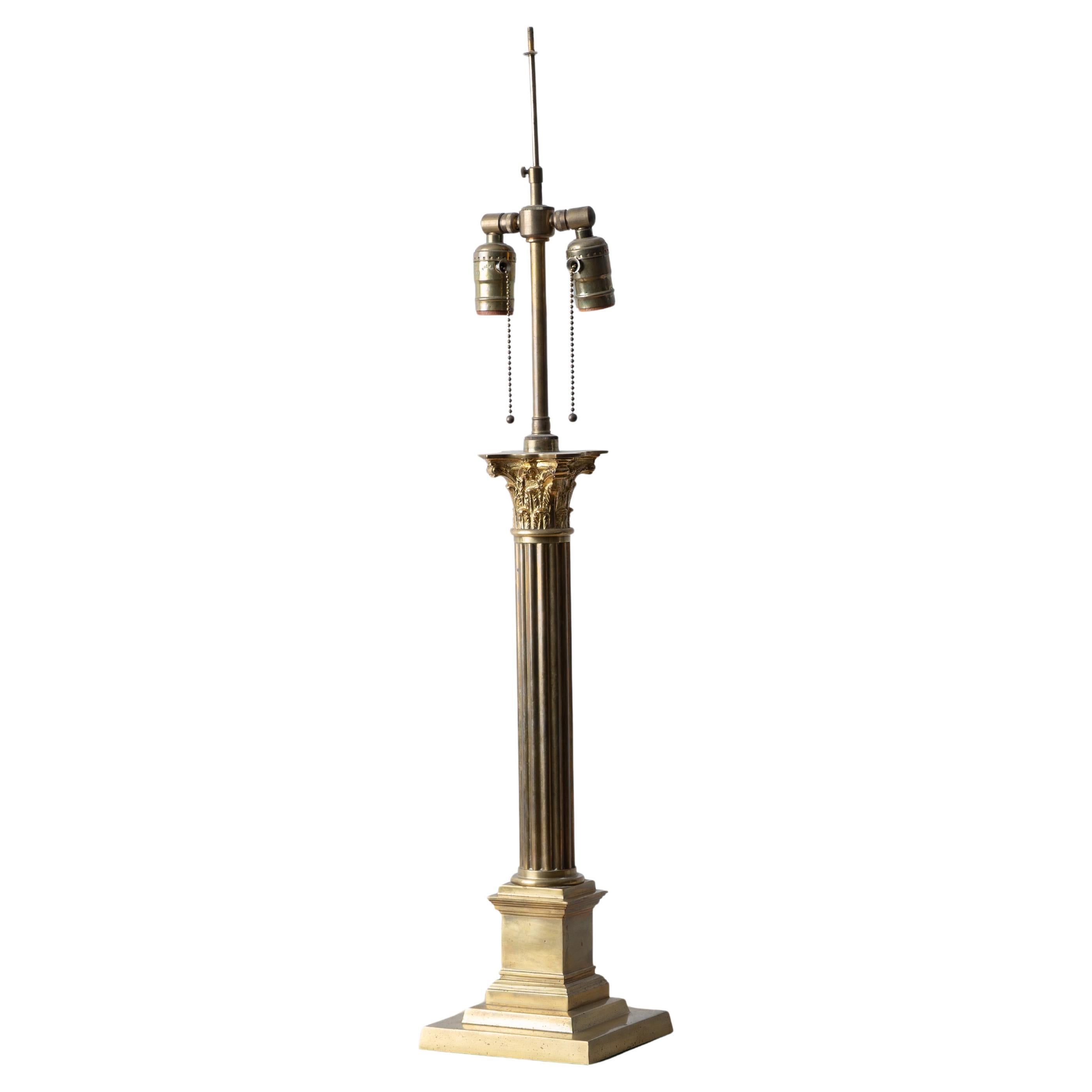 Brass Corinthian Column Lamp, 19th Century For Sale