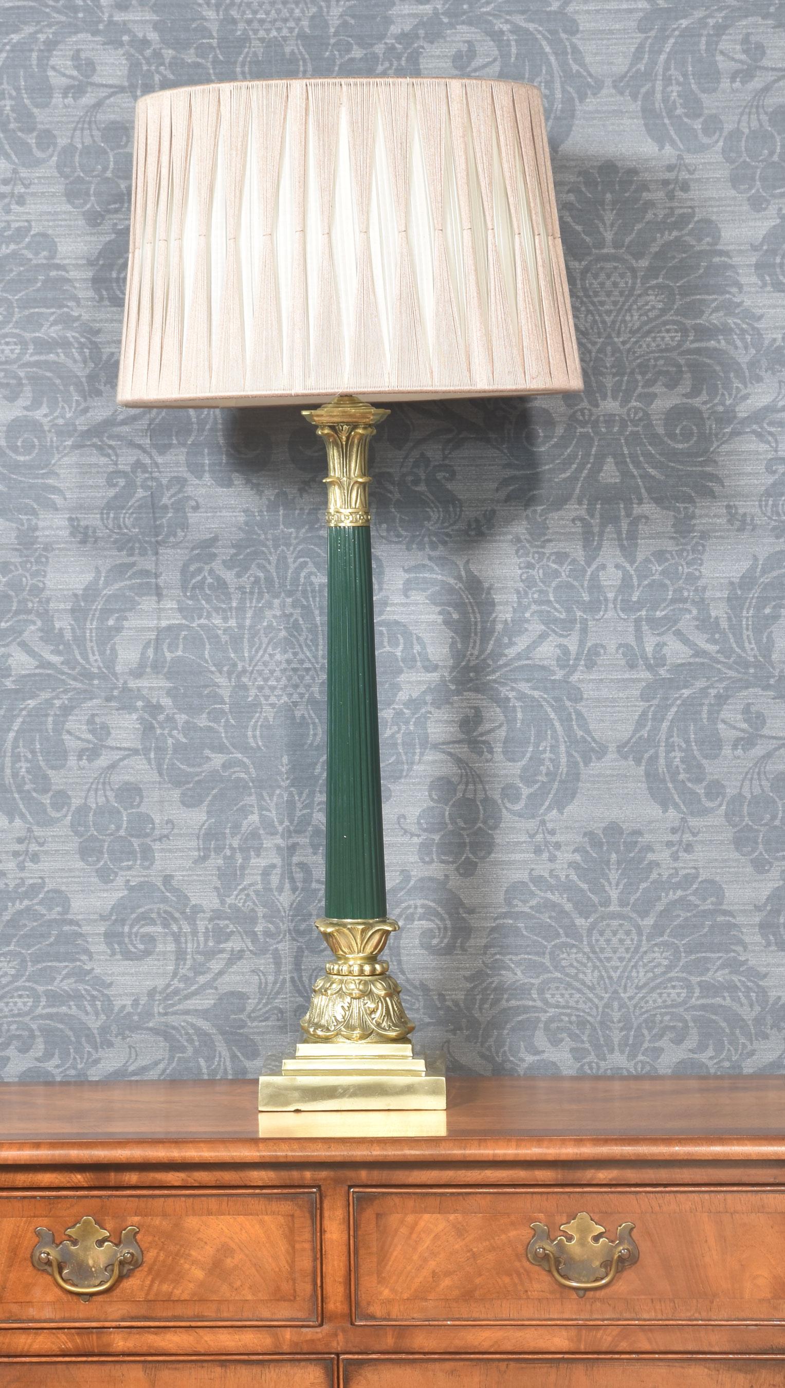 British Brass corinthian column table lamp For Sale