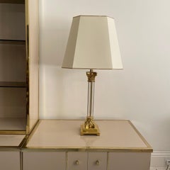 Brass Corinthian Lucite Column Table Lamp 1970s Hollywood Regency Postmodern