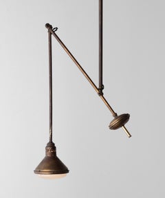 Brass Counterbalance Ceiling Lamp with Frosted Glass, France, circa 1930