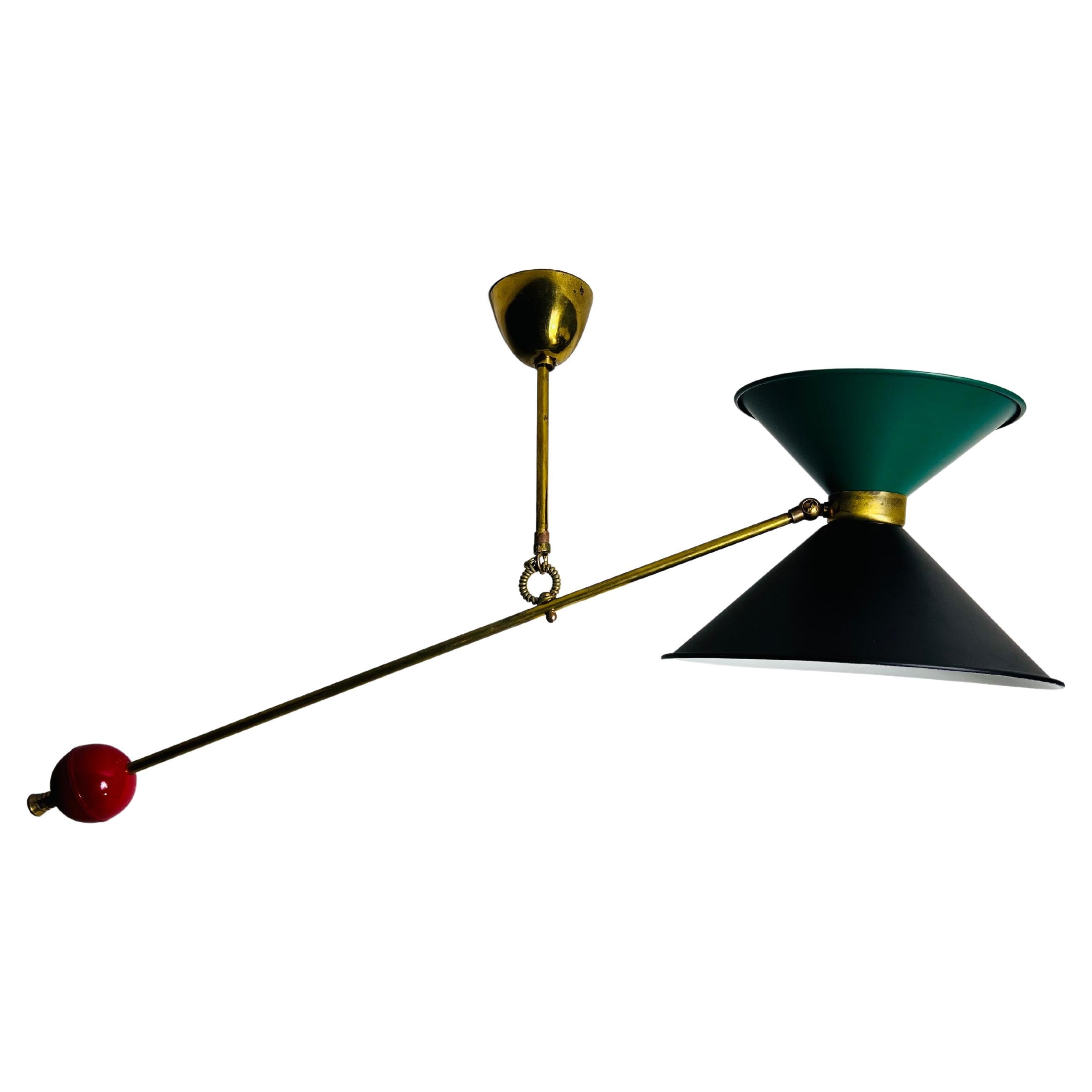 Brass Counterweight Ceiling Lamp attr. to Pierre Guariche, 1950s