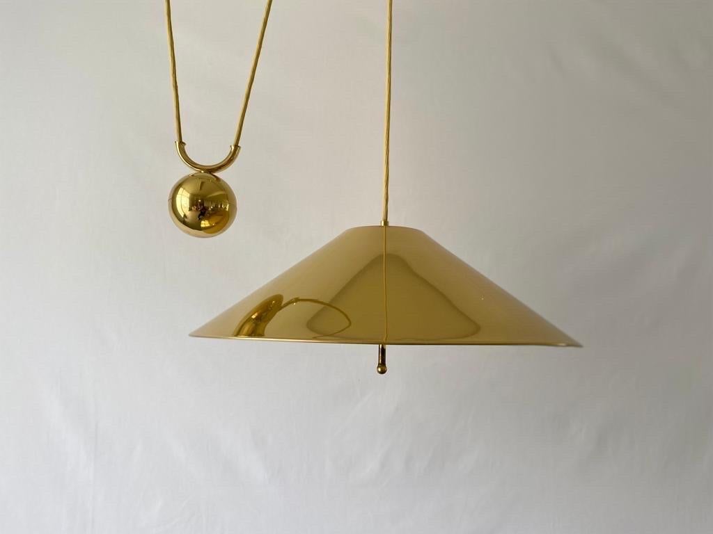 Mid-Century Modern Brass Counterweight Pendant Lamp by WKR, 1970s, Germany For Sale