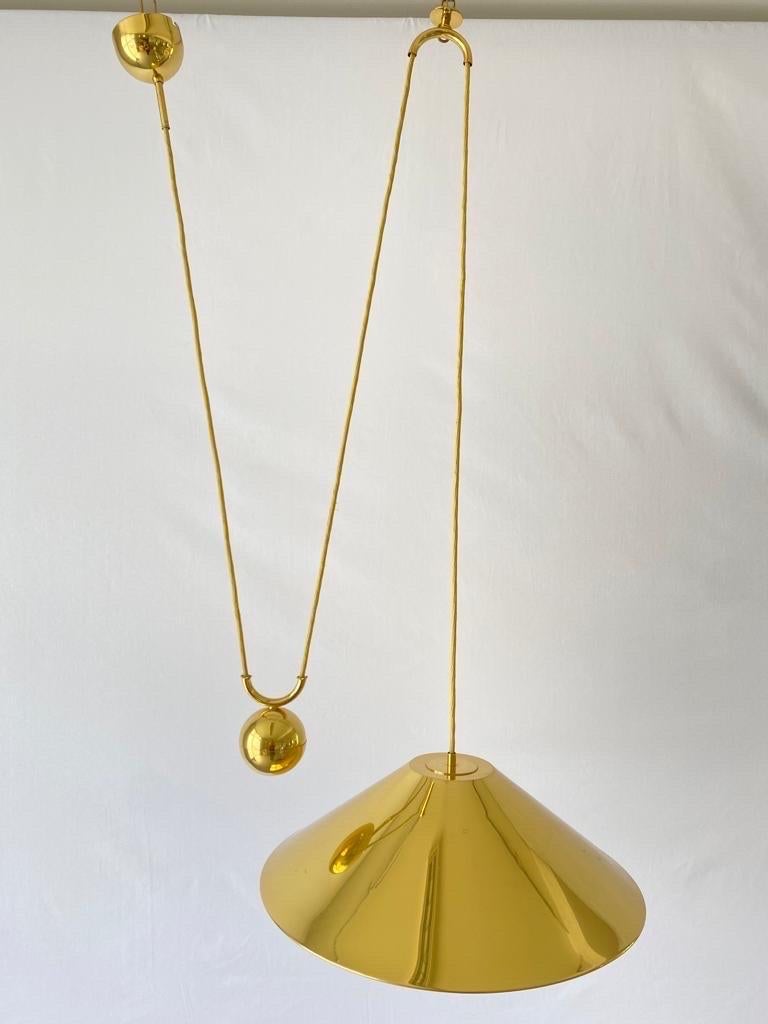 Brass Counterweight Pendant Lamp by WKR, 1970s, Germany For Sale 1