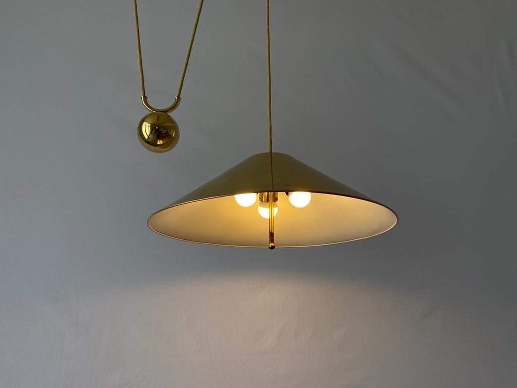 Brass Counterweight Pendant Lamp by WKR, 1970s, Germany For Sale 4