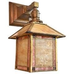 Brass Craftsman/Mission Sconce with Stained Glass Shade