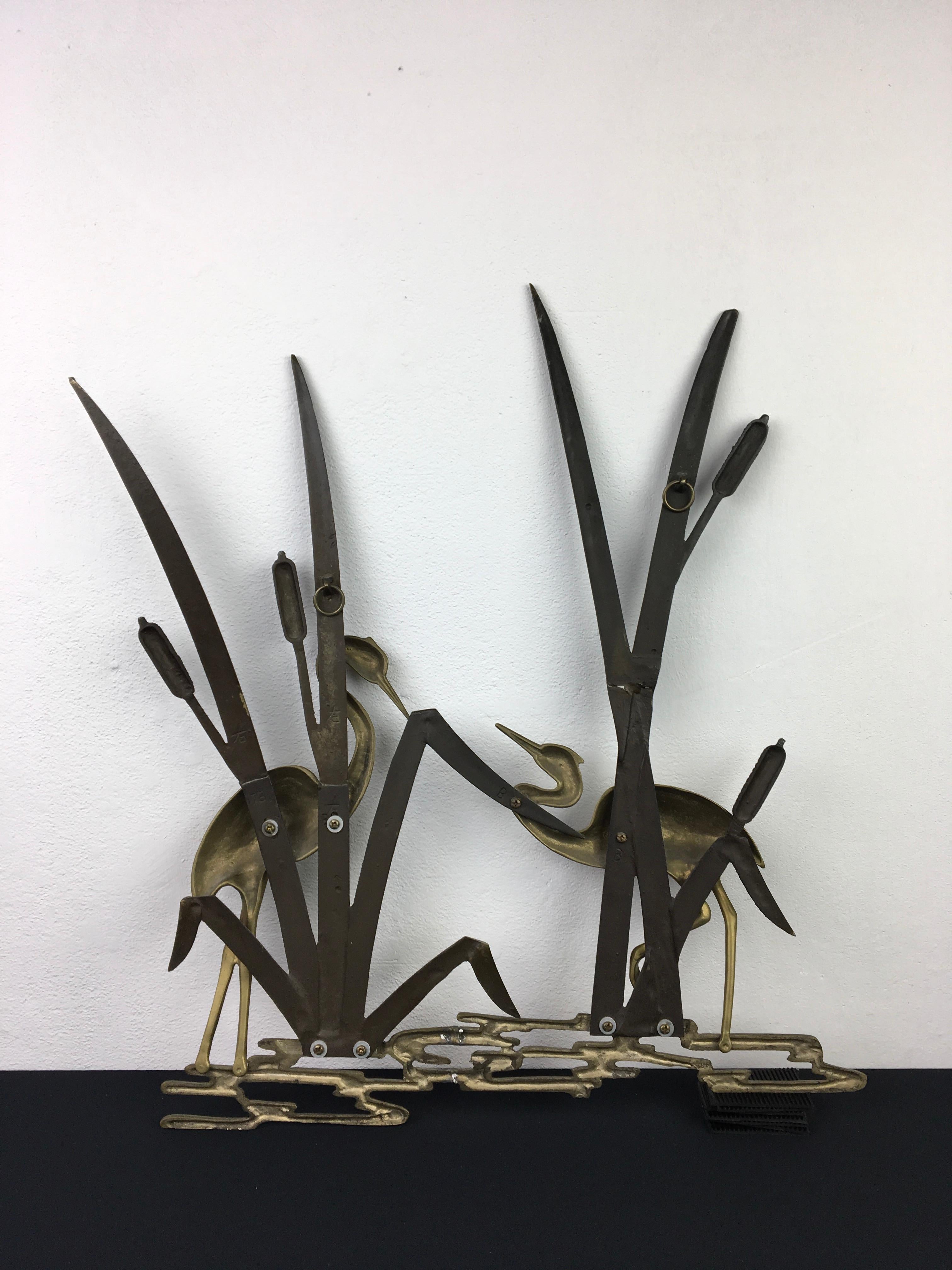Brass Cranes Wall Sculpture, 1960s For Sale 5