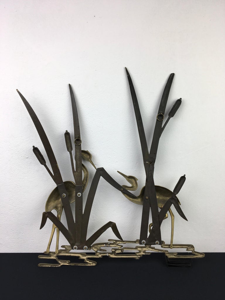 Brass Crane Birds Wall Sculpture, 1960s For Sale 4