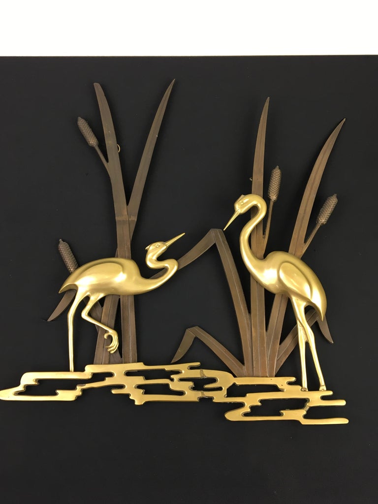 Brass Crane Birds Wall Sculpture, 1960s For Sale 6