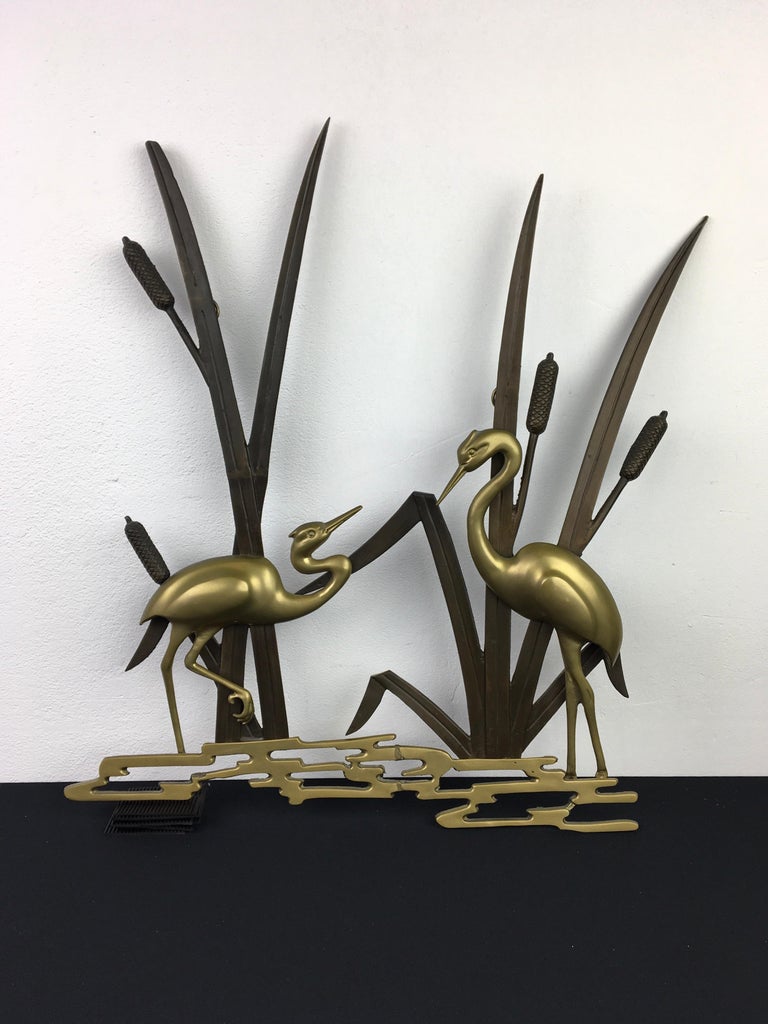 Brass Crane Birds Wall Sculpture, 1960s For Sale 8
