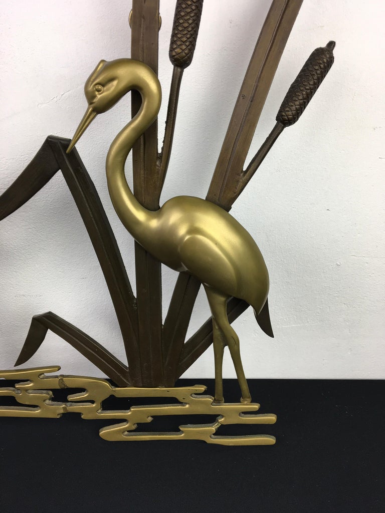 Brass Crane Birds Wall Sculpture, 1960s In Good Condition For Sale In Antwerp, BE