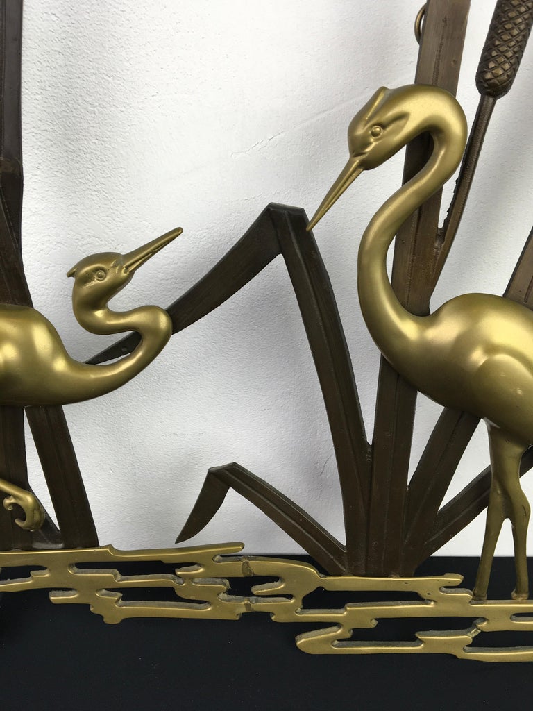20th Century Brass Crane Birds Wall Sculpture, 1960s For Sale
