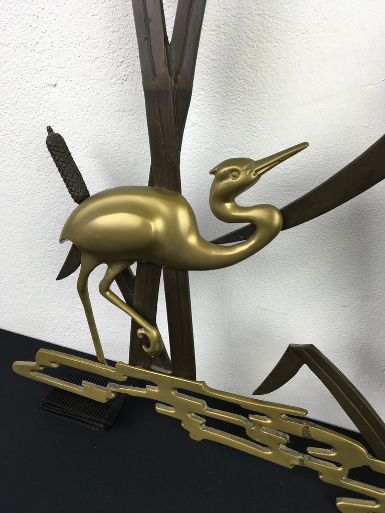 Brass Crane Birds Wall Sculpture, 1960s For Sale 1