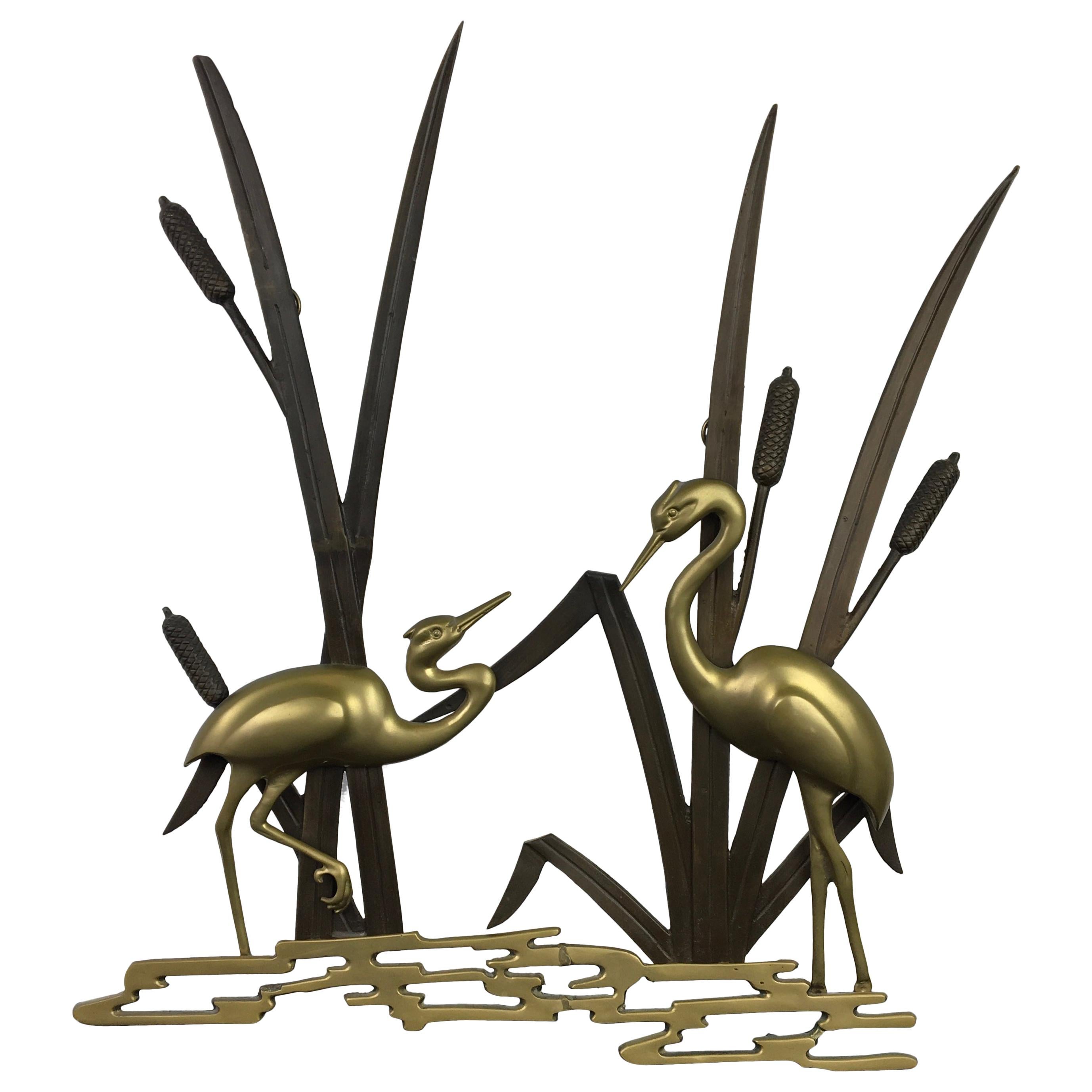 Pair of Large Brass Crane Bird Sculptures, 1960s For Sale at 1stDibs