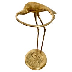 Brass Crane Umbrella Stand with Repousse Fish Base
