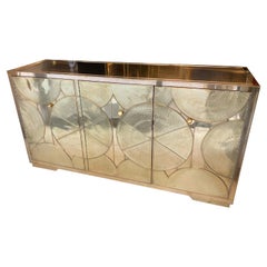 Brass Credenza with Hammered Brass Doors with Circle Decoration, 1970s