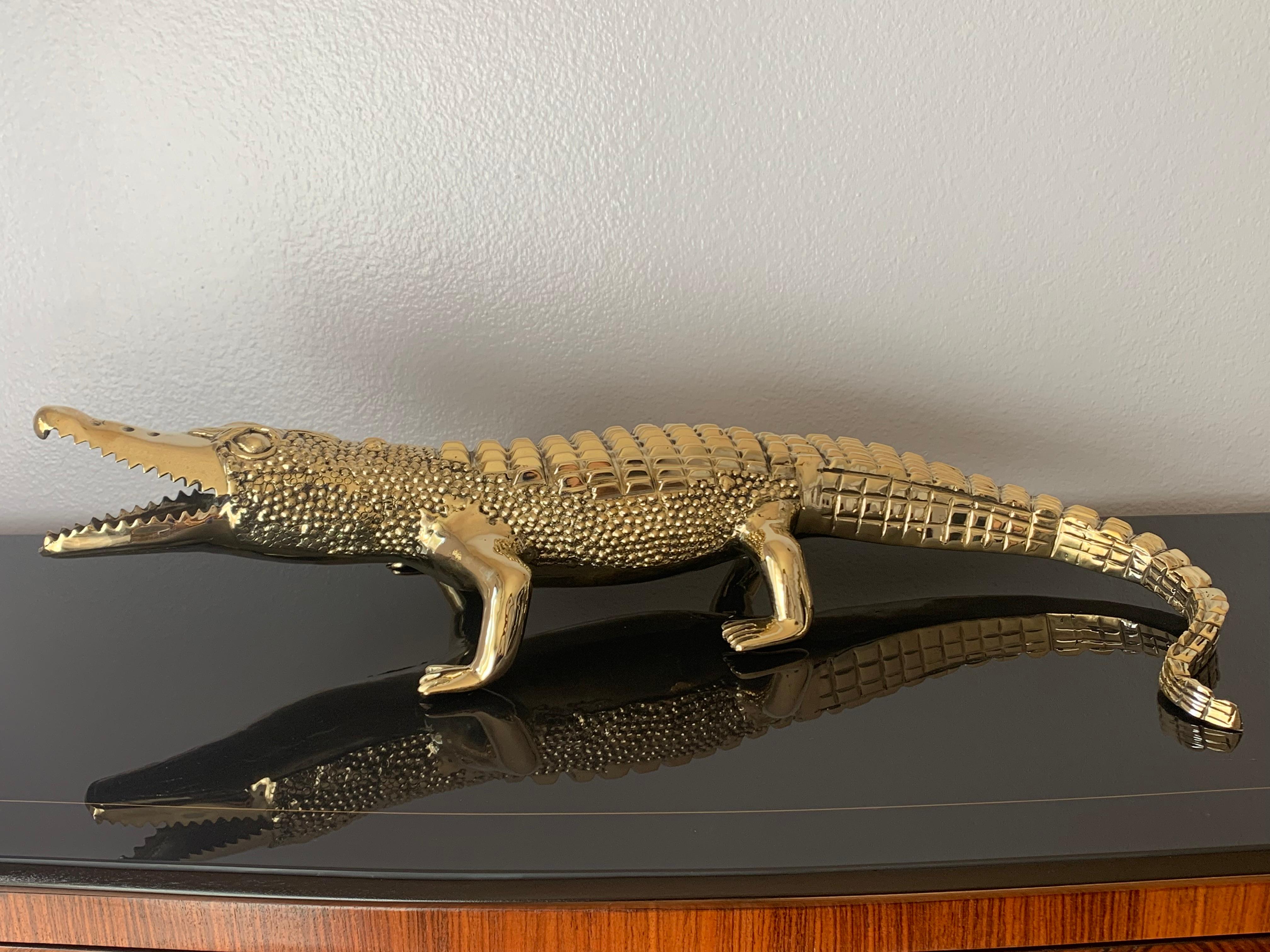 Brass crocodile or alligator sculpture pet.