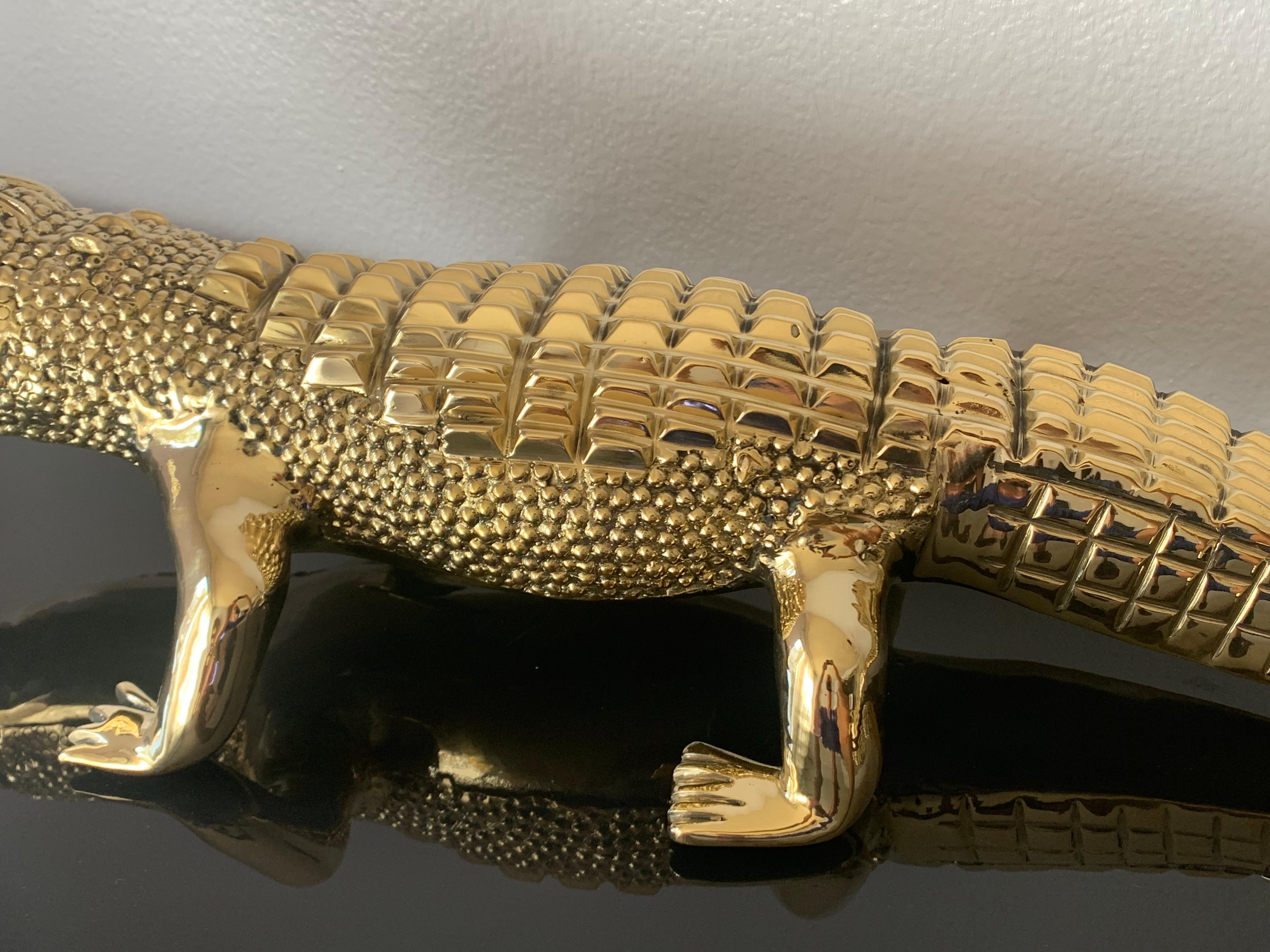 Polished Brass Crocodile or Alligator Sculpture Pet