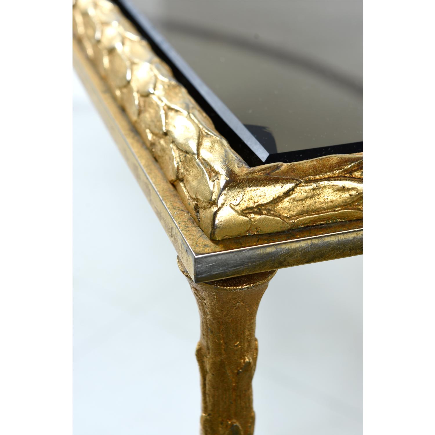Hollywood Regency French Deco Gilt Twist Arch Base Gold Laurel Leaf Coffee Table