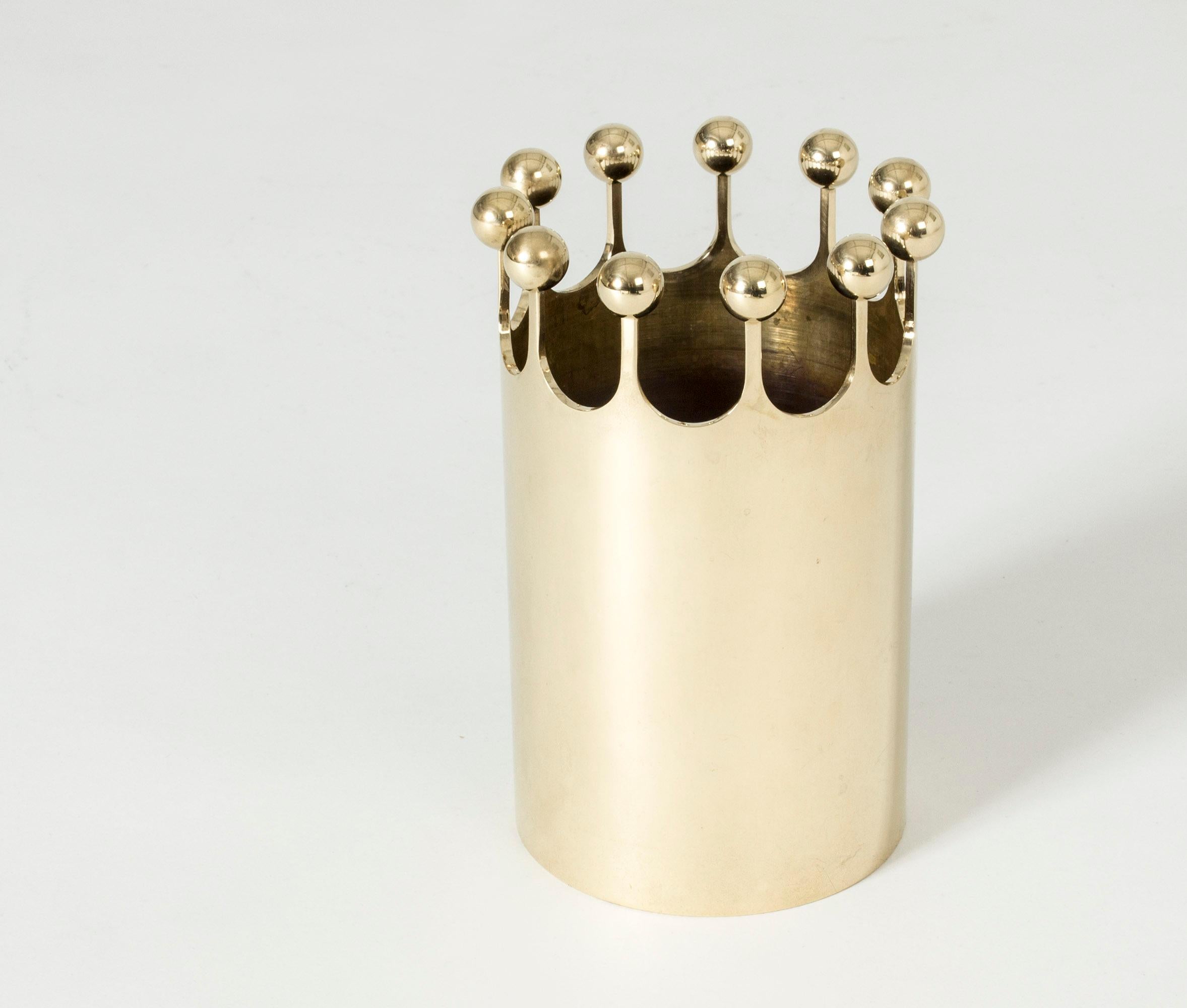 Beautiful brass vase in a crown shape by Pierre Forssell. Whimsical and luxurious at the same time.