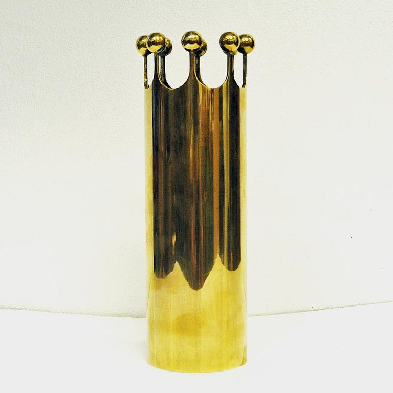 Mid-20th Century Brass Crown Vase by Pierre Forssell for Skultuna, Sweden, 1950s For Sale