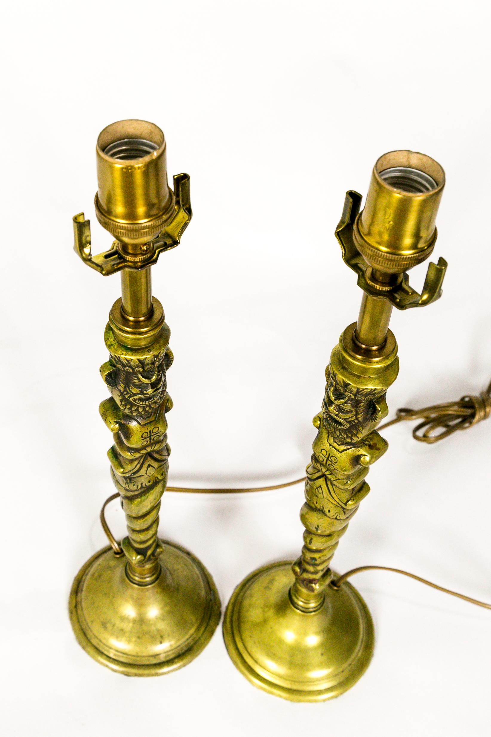 Brass Crowned Male TOTEM Lamps 'Pair' 6