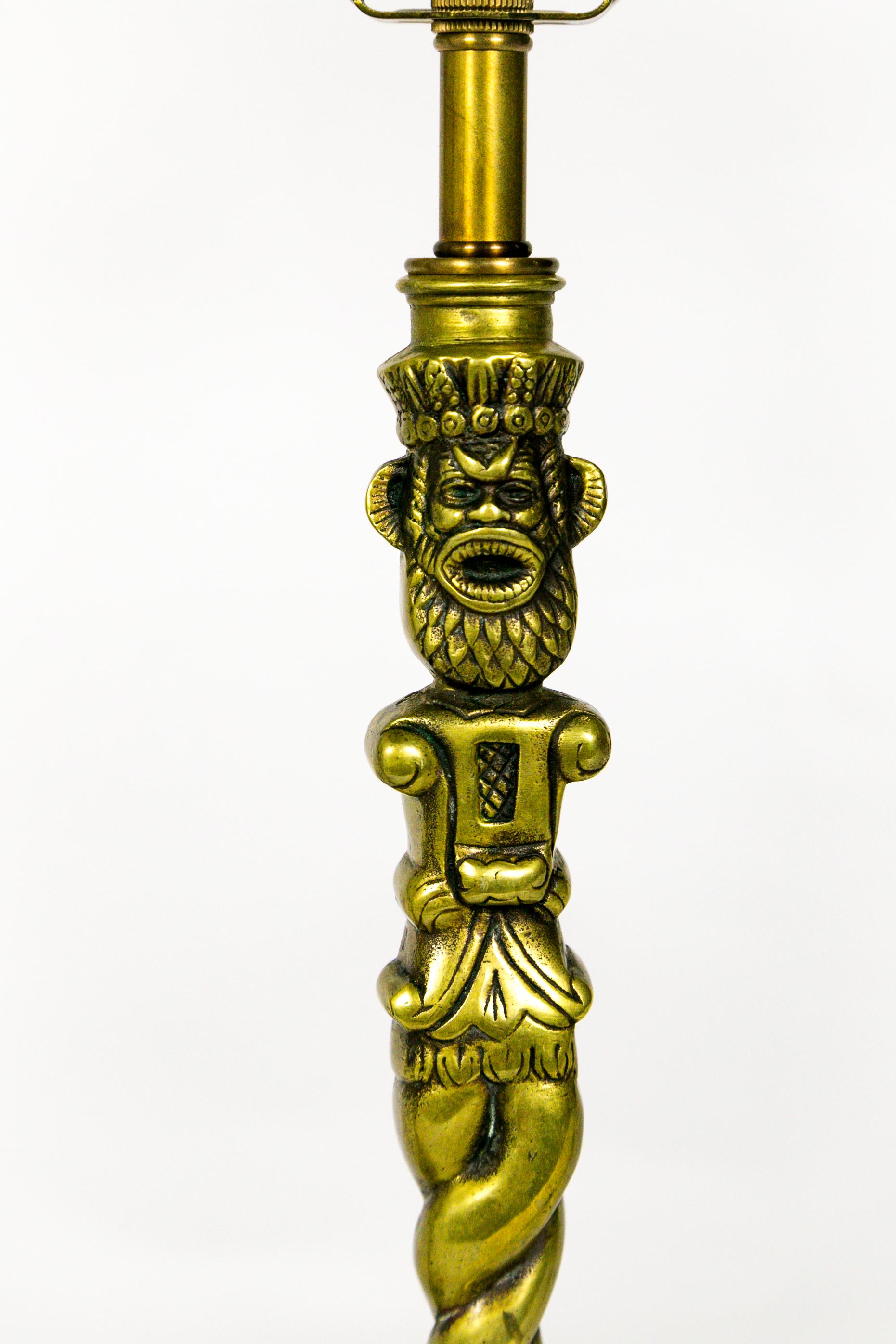 Brass Crowned Male TOTEM Lamps 'Pair' In Good Condition In San Francisco, CA