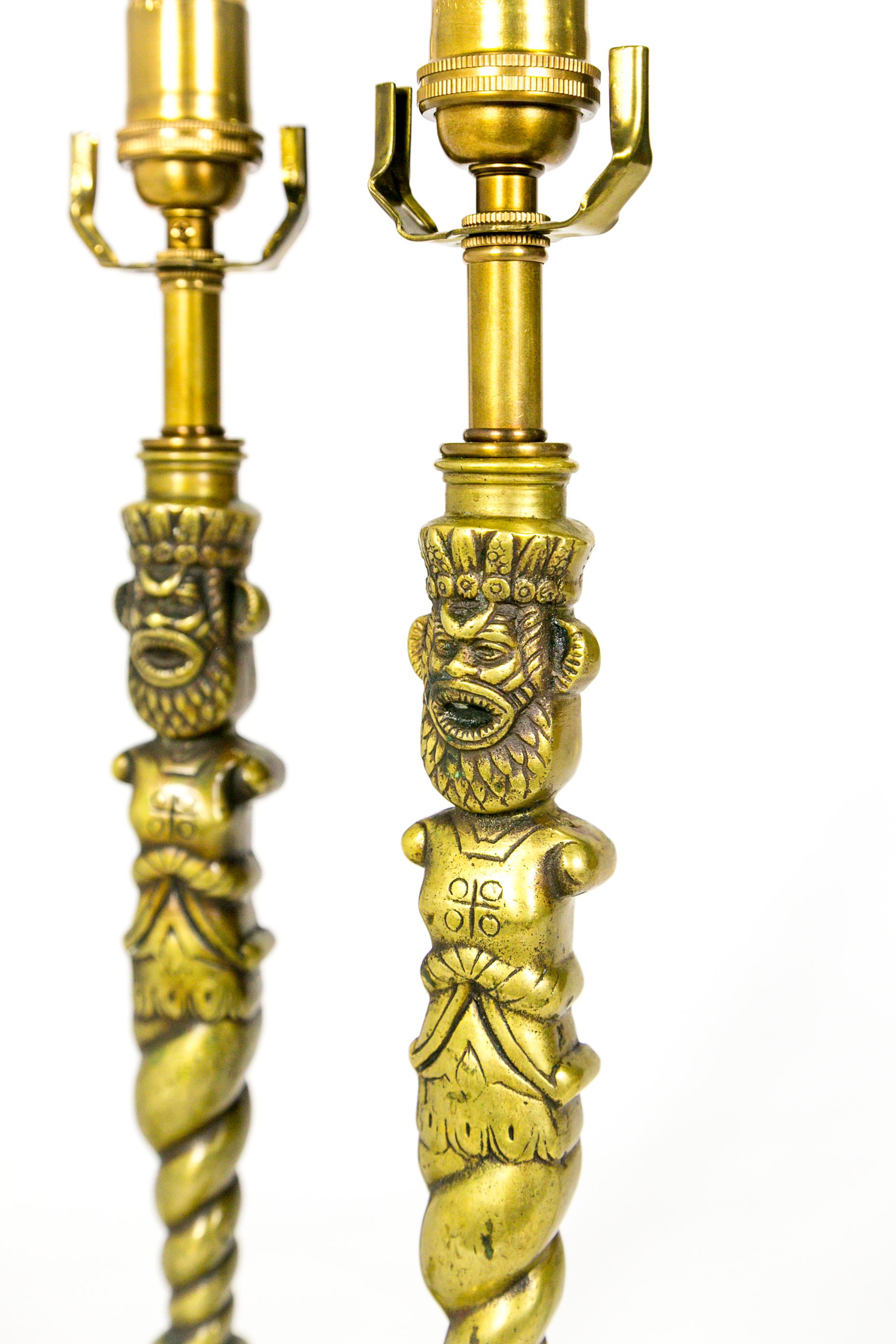 Brass Crowned Male TOTEM Lamps 'Pair' 2